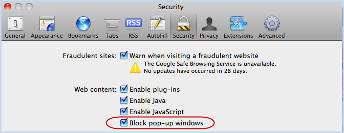 disable pop up blocker on mac
